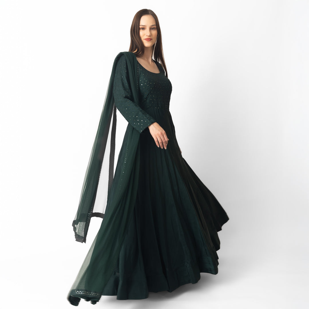 Litizia Green Gown with Embroidery