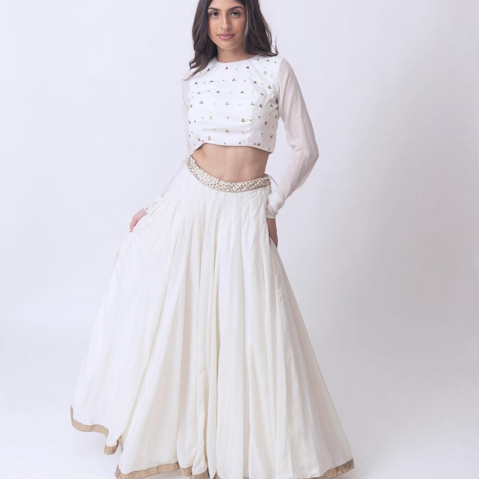 Off White shimmer lehenga  sequins work choli and drape