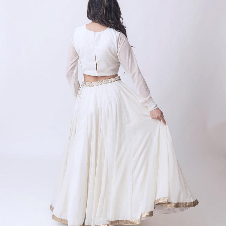 Off White shimmer lehenga  sequins work choli and drape