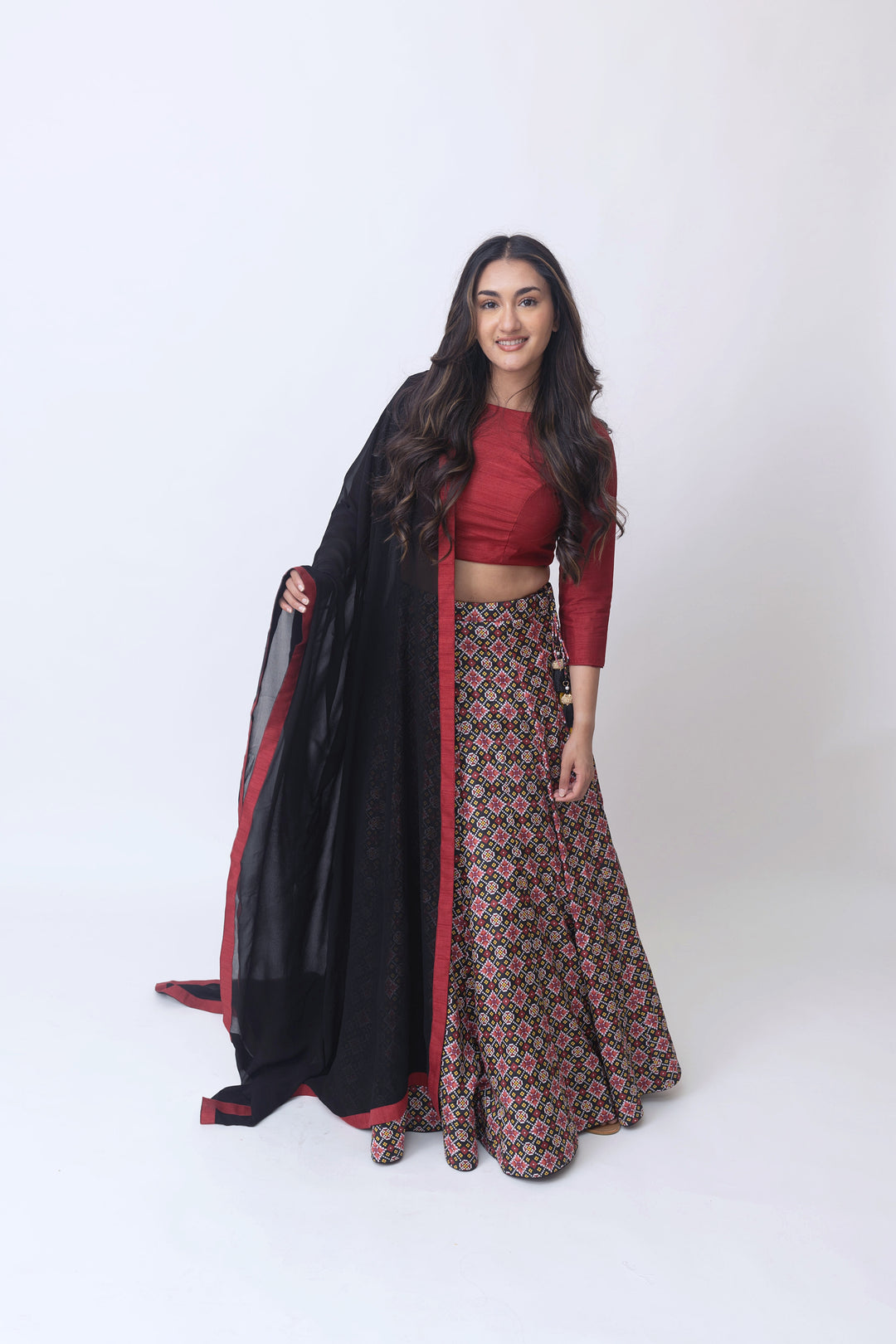 Black Red silk lehenga choli set