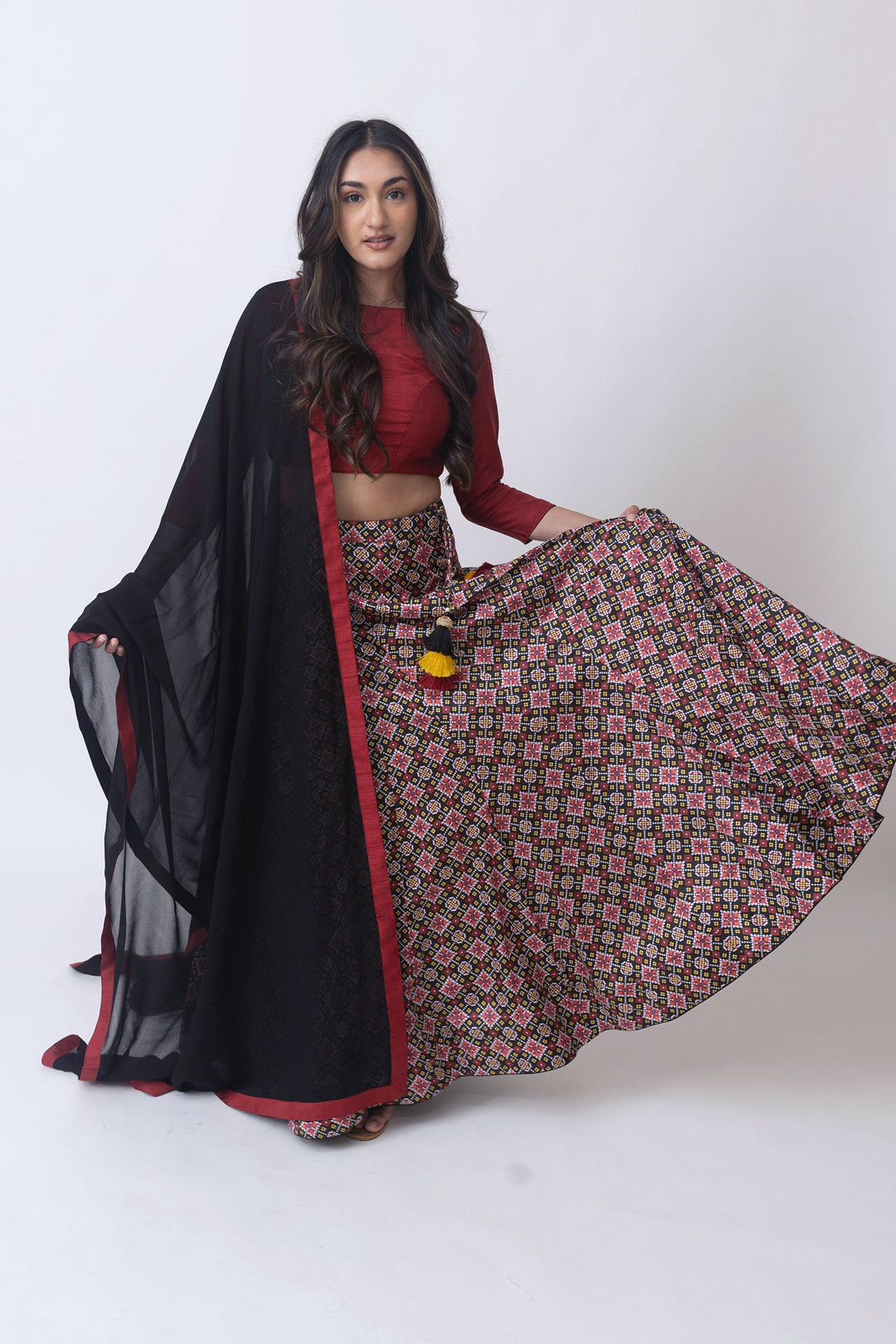 Black Red silk lehenga choli set