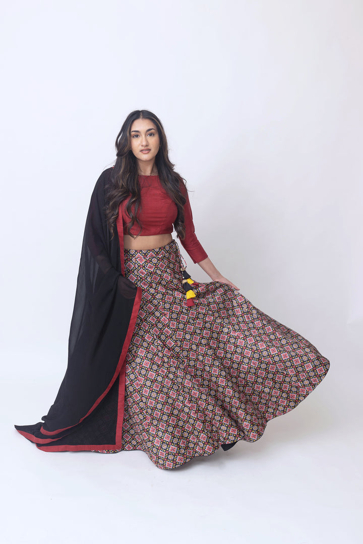 Black Red silk lehenga choli set