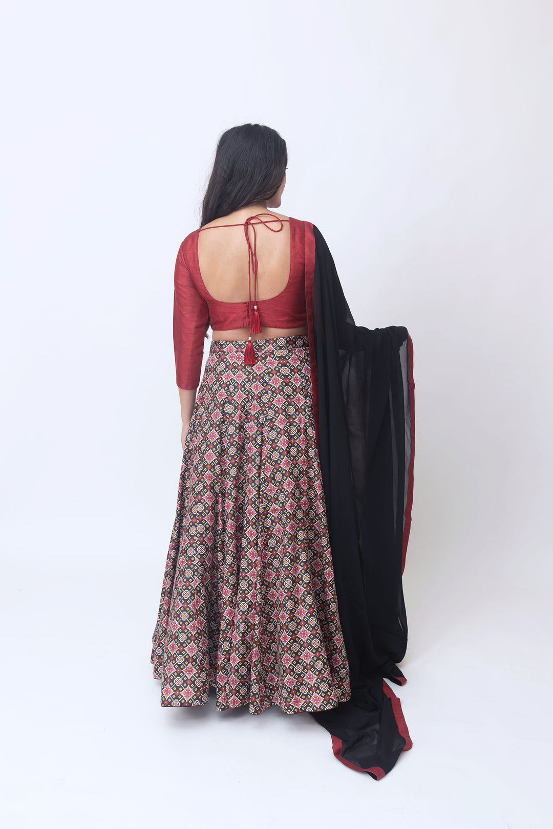 Black Red silk lehenga choli set