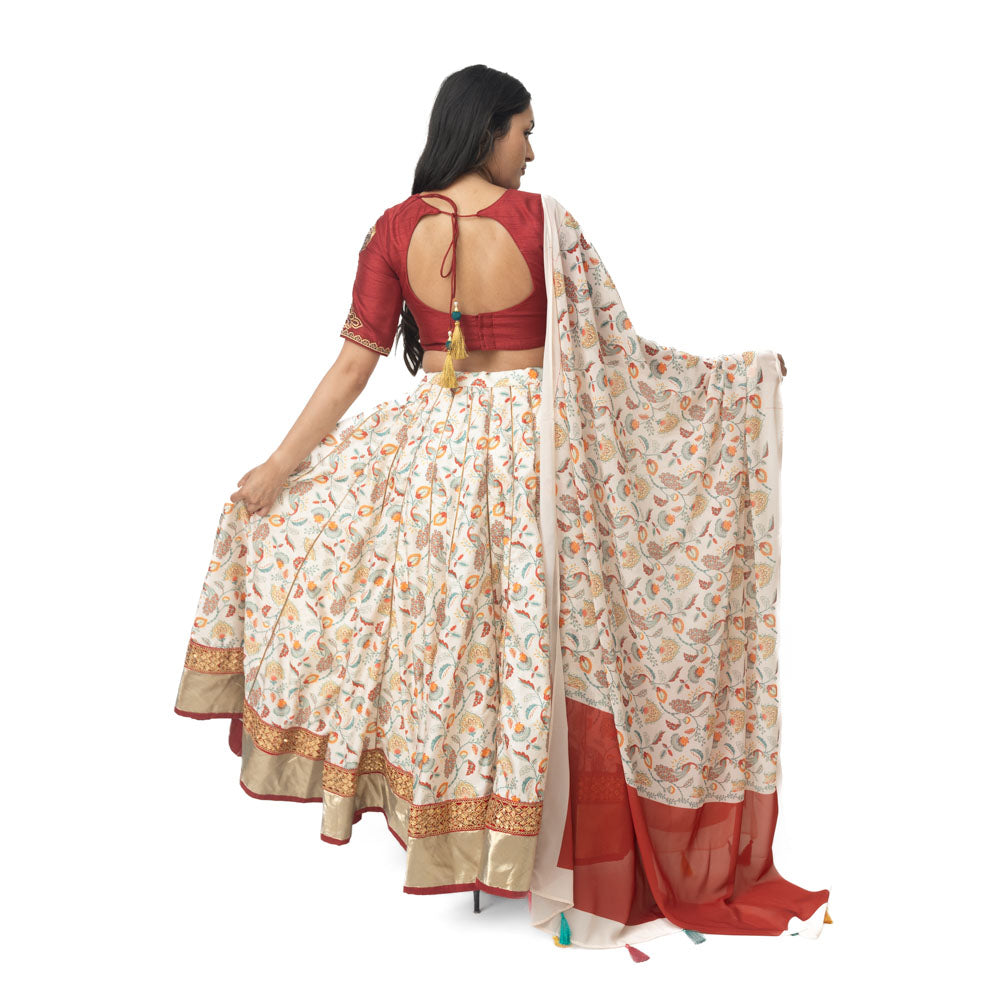 Milani Off White lehenga choli and drape