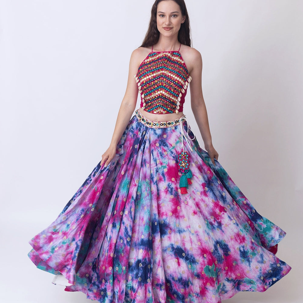 Maya Hand Tie Dye Lehenga Set with Heavy Embroidery Blouse