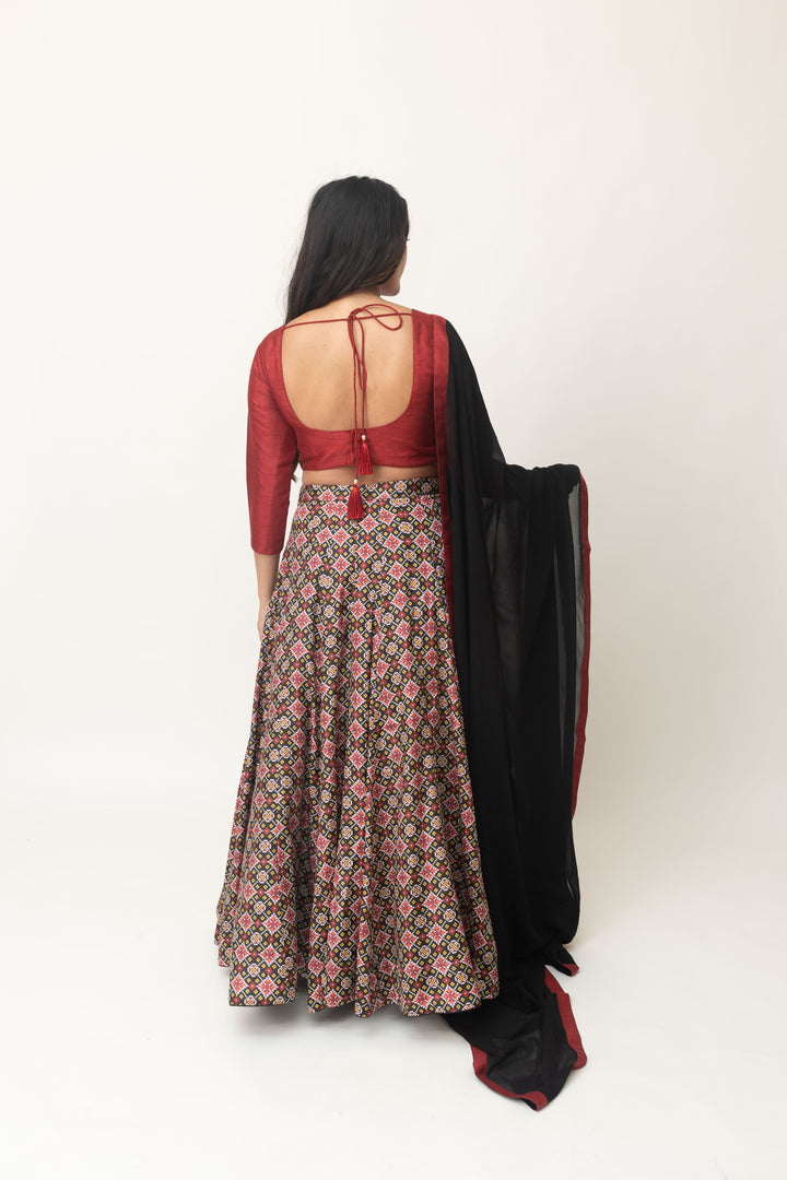 Kya Black Red Silk Lehenga Choli Set