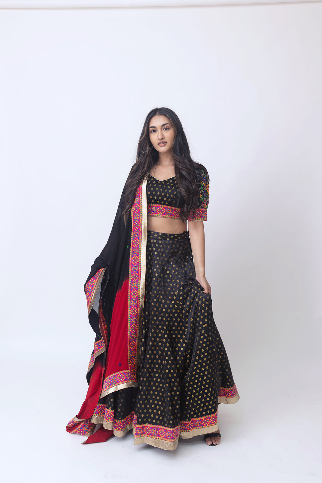 Black silk lehenga choli set