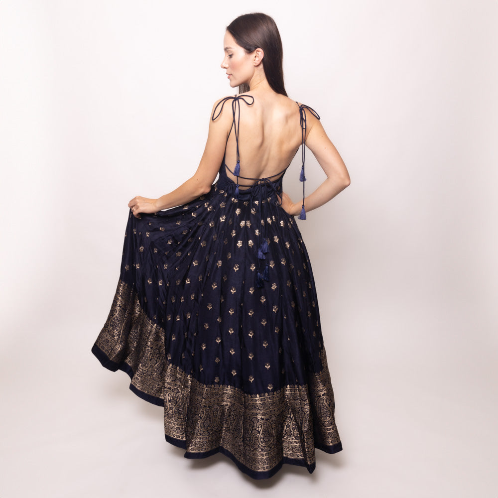 Alastair Blue and Gold Lace Up Back Gown