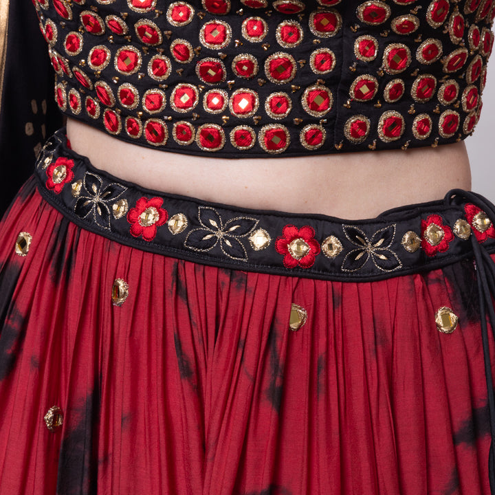 Sophia Red Tie Dye Lehenga with Gaji Silk Dupatta