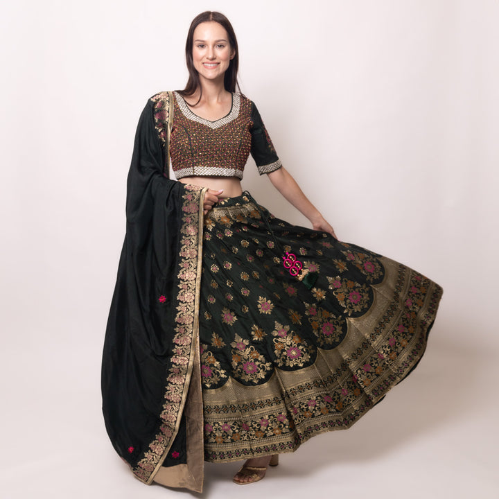 Brenna Green Banarasi Lehenga Choli Set