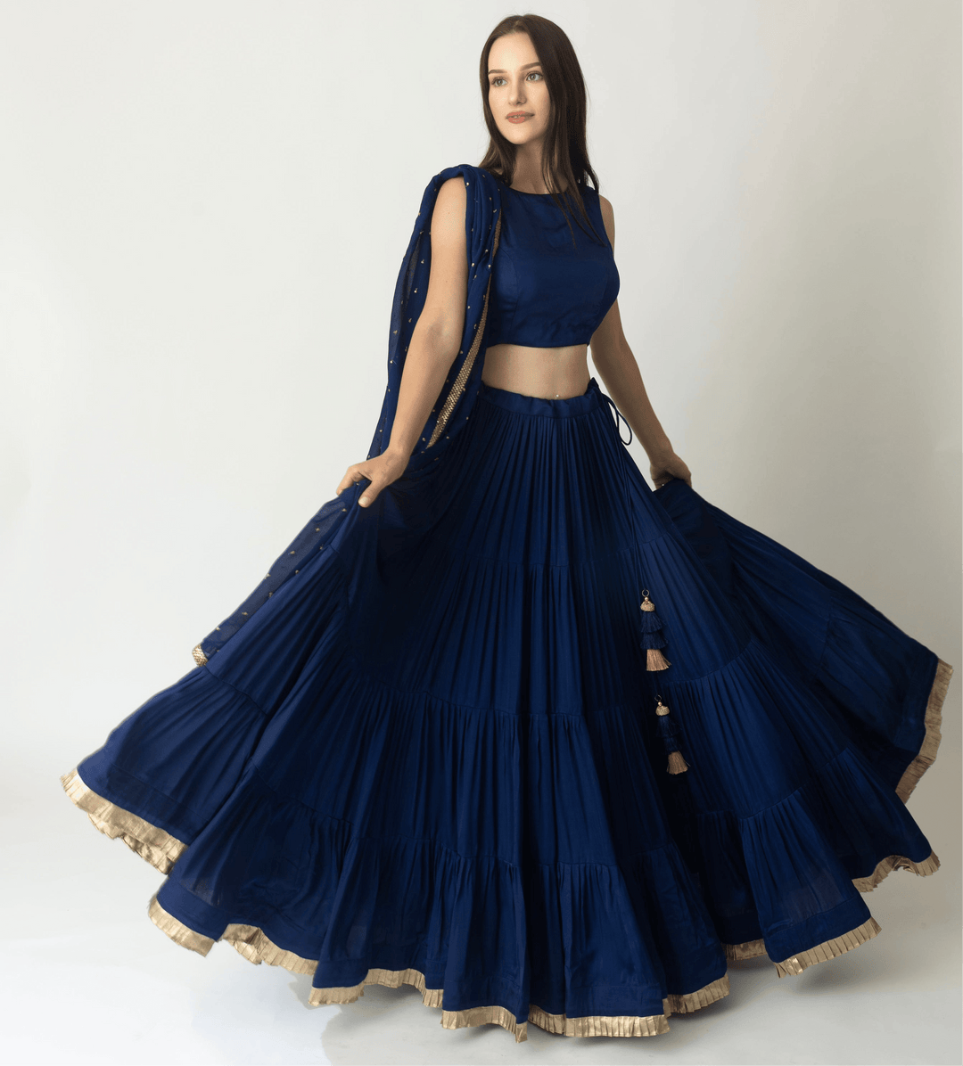 Tori Timeless Royal Blue Lehenga Choli with Gold Trim