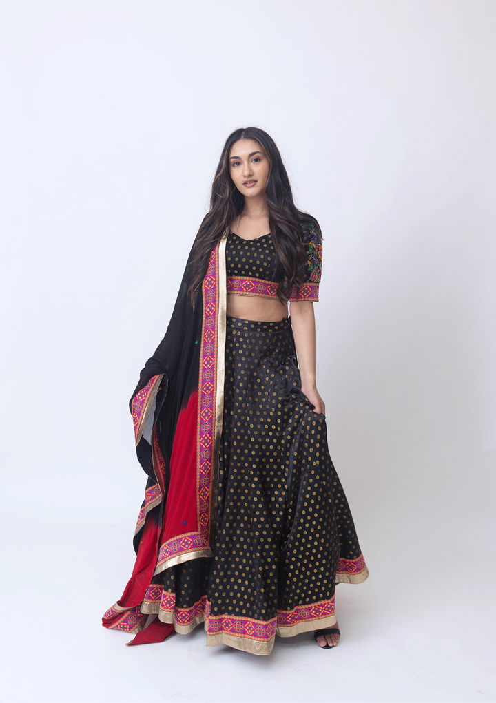 Black silk lehenga choli set