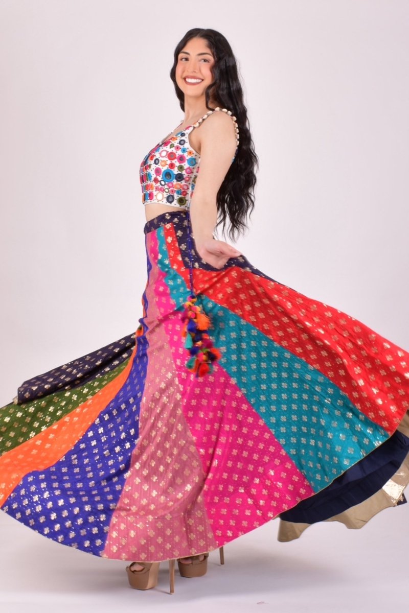 Multi color Mirror Work Chaniya Choli With Dupatta