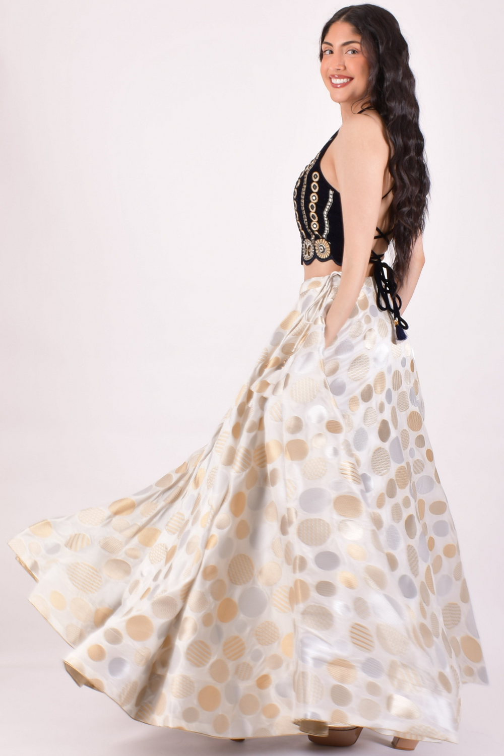 Ivory & Gold Jacquard Lehenga Choli With Dupatta