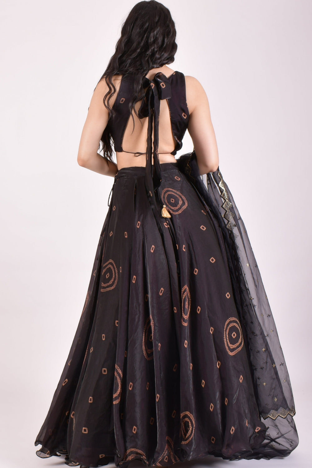 Black Bandhej Shimmer Silk Chaniya Choli