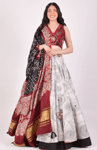 Ivory Mandala Print Chaniya Choli With Bandhani Dupatta