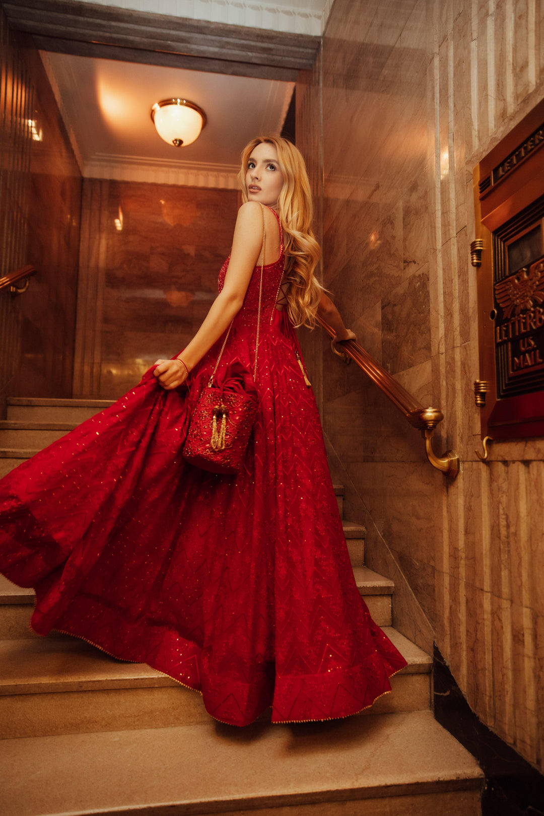 Fiara Red Gown with Drape