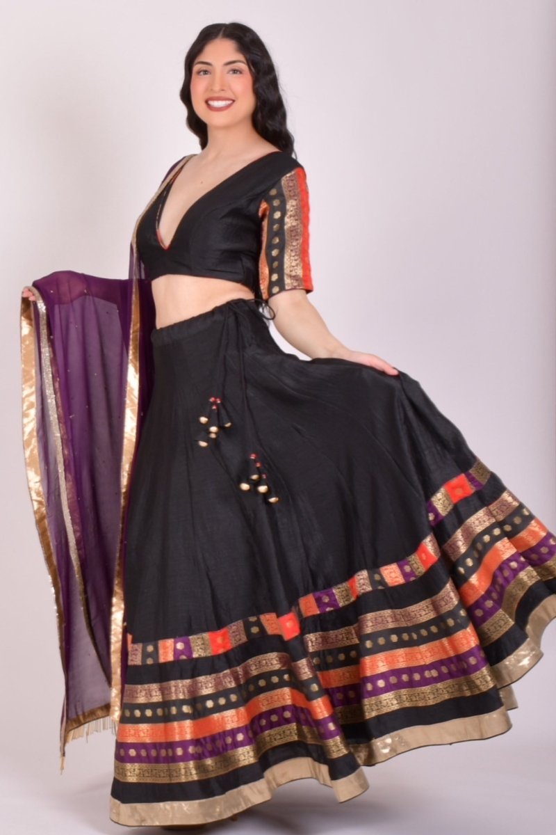 Black Raw Silk Chaniya Choli With Dupatta