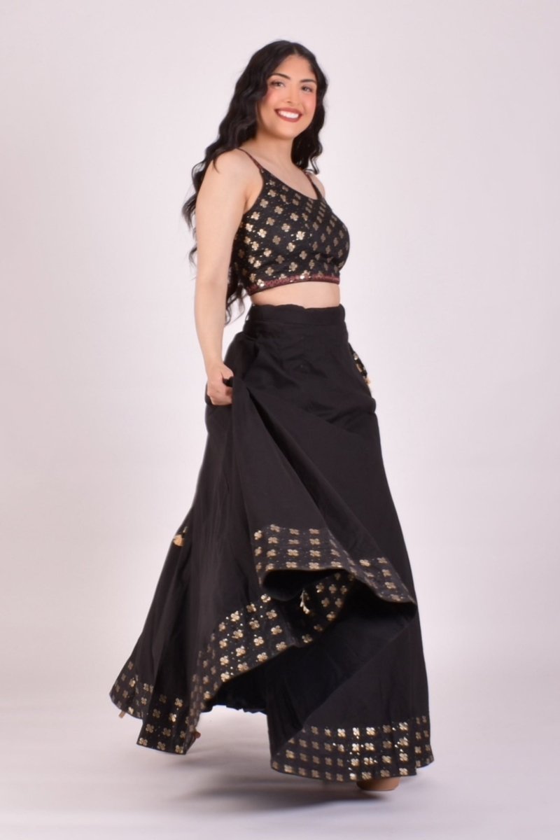 Black Mirror Work Cotton Chaniya Choli With Dupatta
