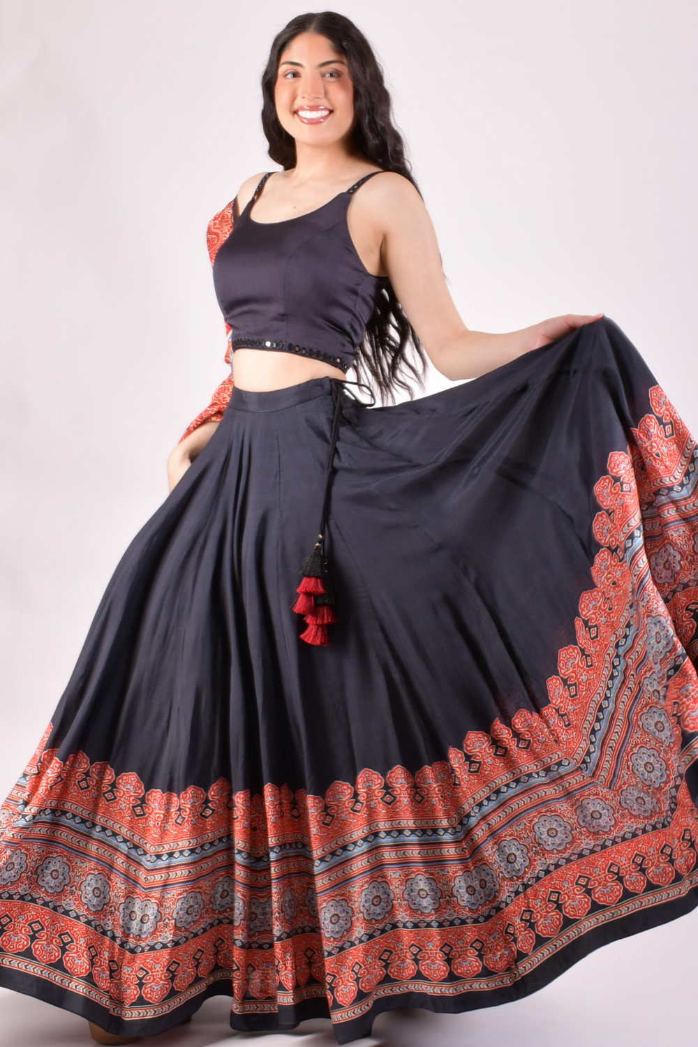 Black Ajrakh Print Chaniya Choli With Dupatta