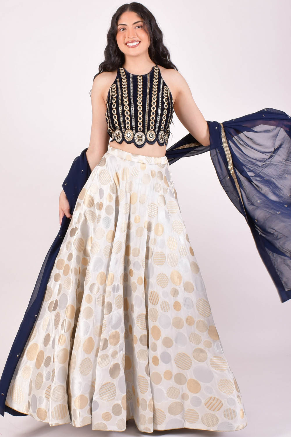 Ivory & Gold Jacquard Lehenga Choli With Dupatta
