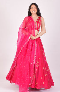 Fuchsia Pink Bandhej Shimmer Silk Chaniya Choli