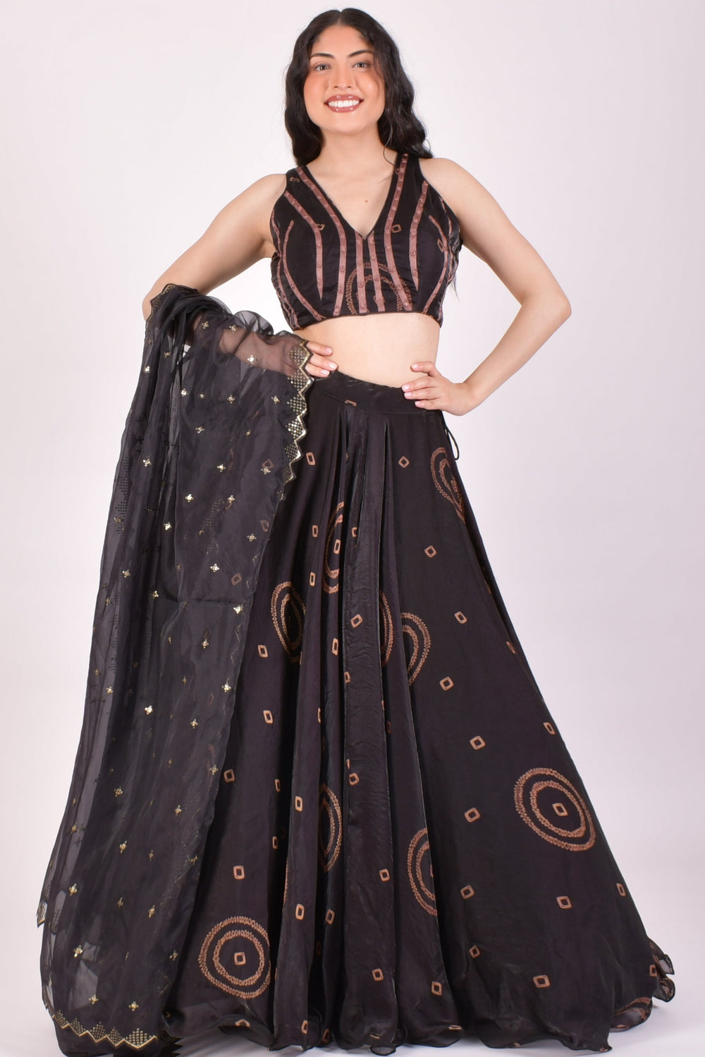 Black Bandhej Shimmer Silk Chaniya Choli