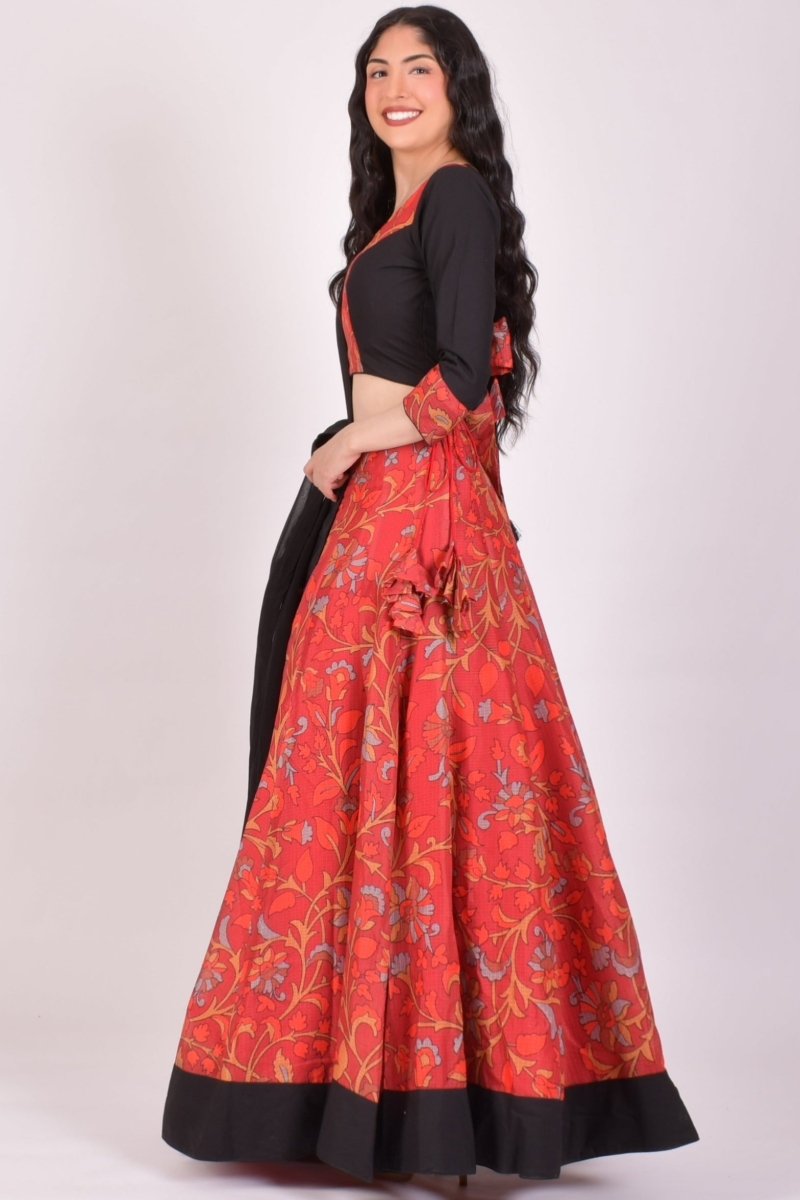Red Kalamkari Cotton Chaniya Choli With Dupatta