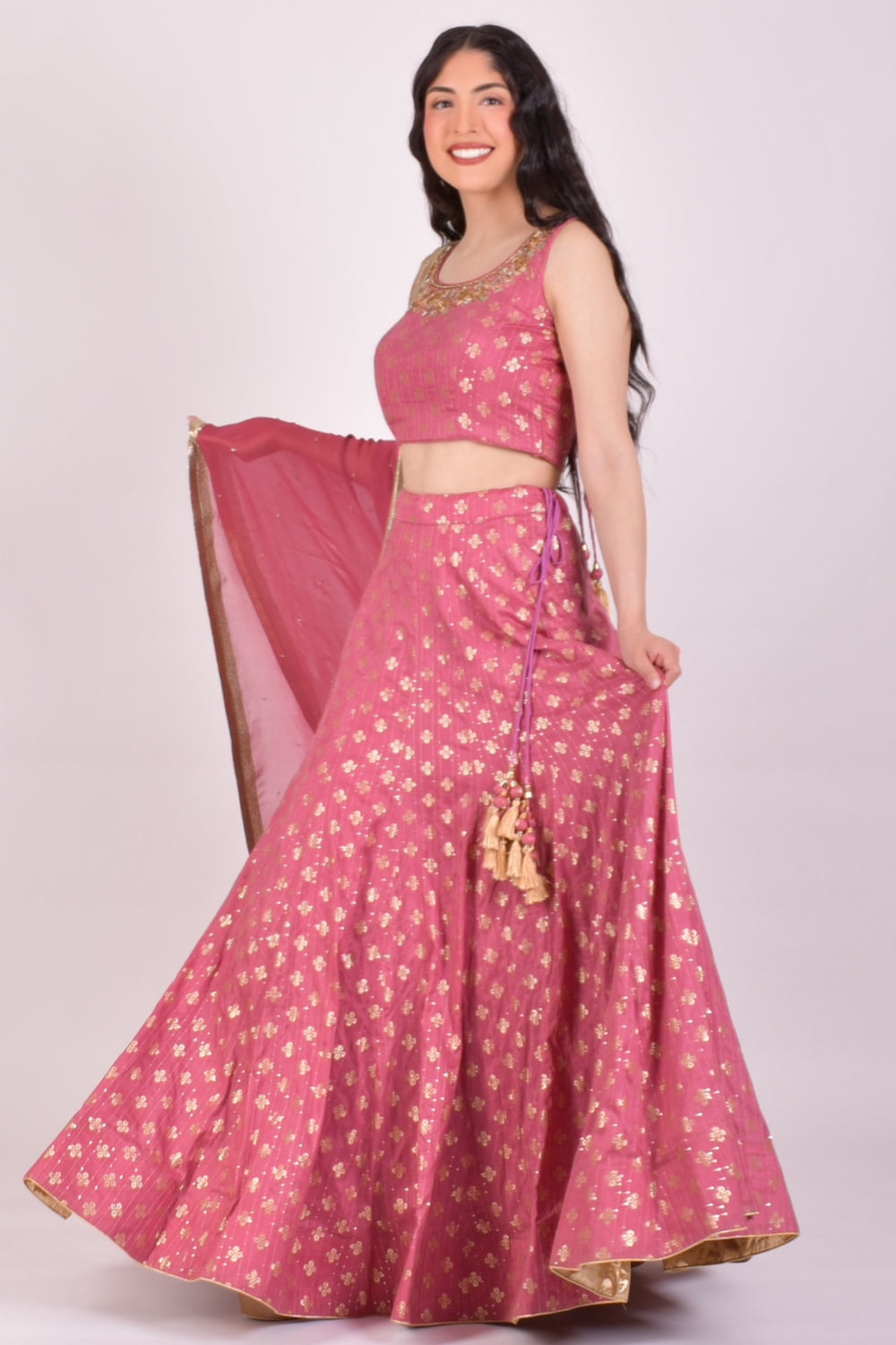 Dusty Pink Sequin Chaniya Choli With Dupatta