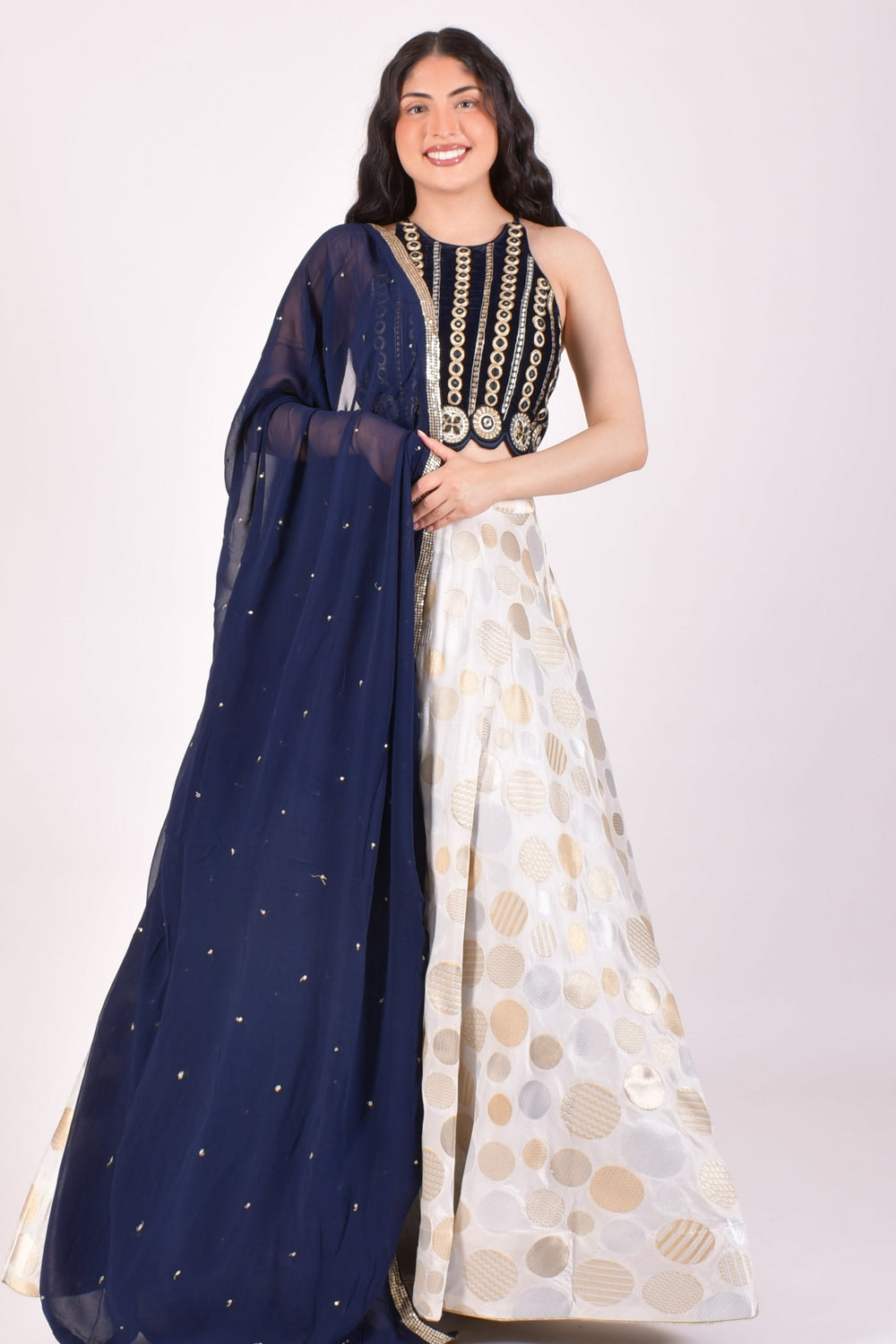 Ivory & Gold Jacquard Lehenga Choli With Dupatta