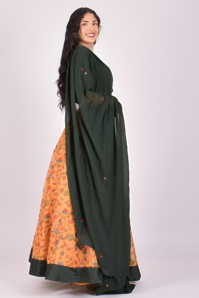 Yellow & Green Kalamkari Chaniya Choli With Dupatta