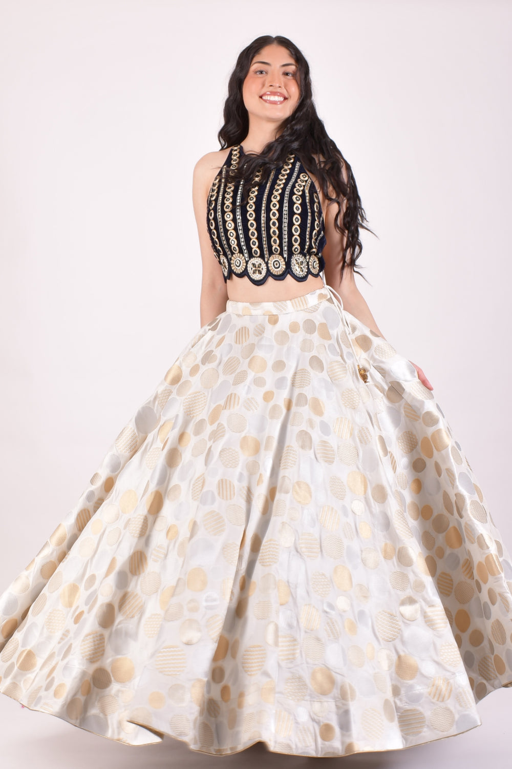Ivory & Gold Jacquard Lehenga Choli With Dupatta