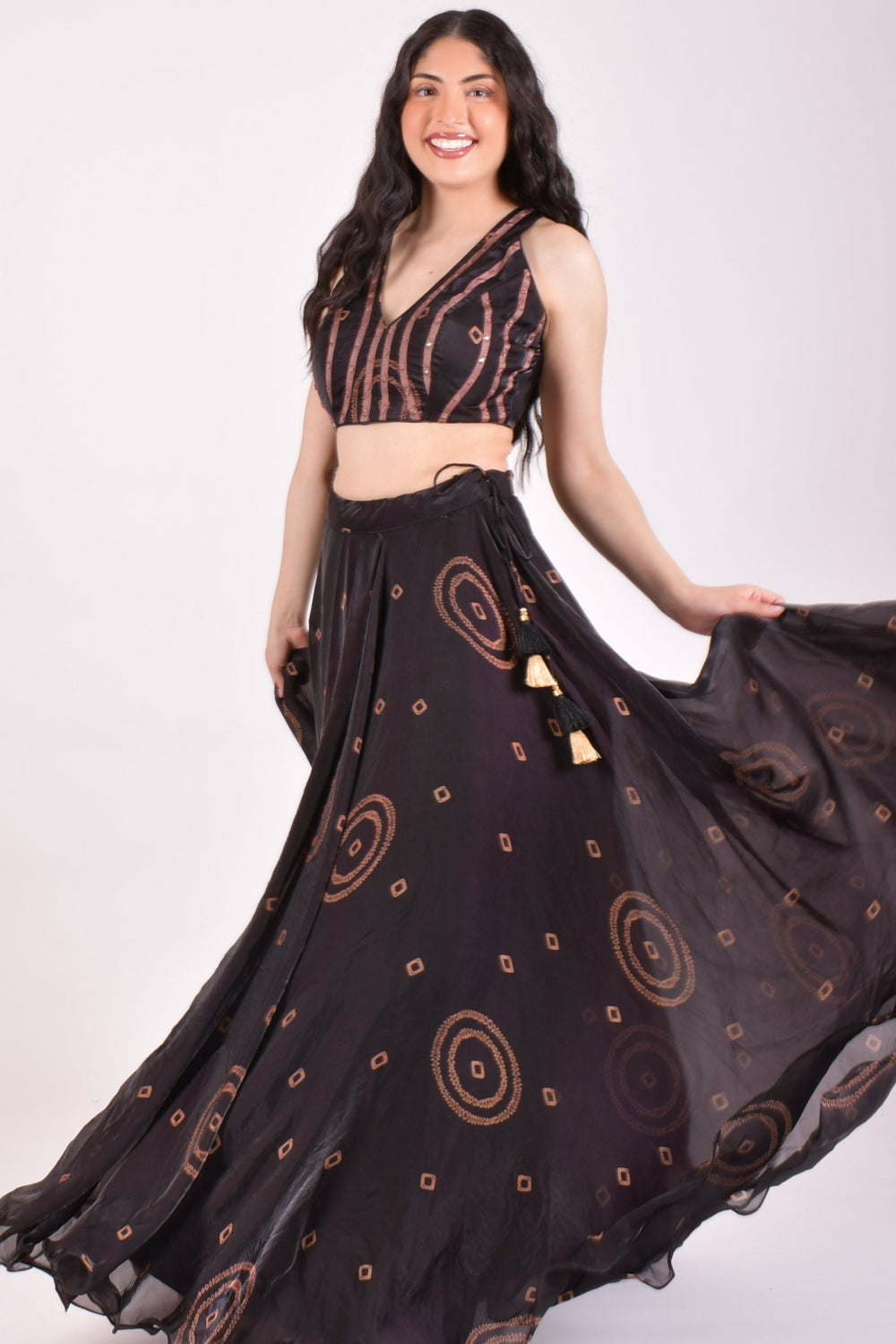Black Bandhej Shimmer Silk Chaniya Choli