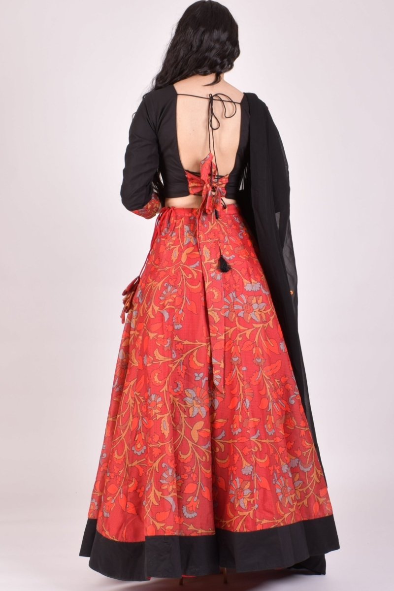 Red Kalamkari Cotton Chaniya Choli With Dupatta