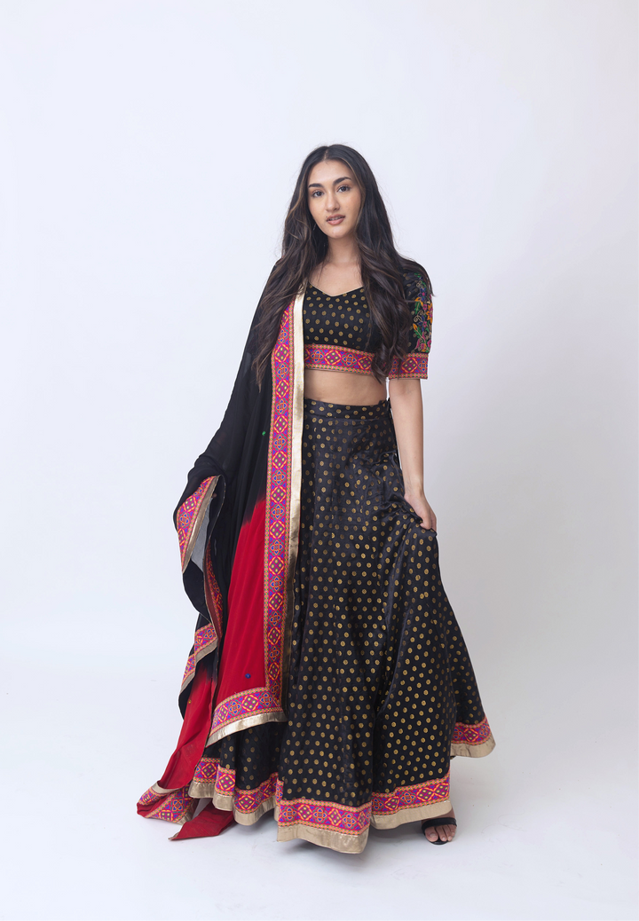 Black silk lehenga choli set