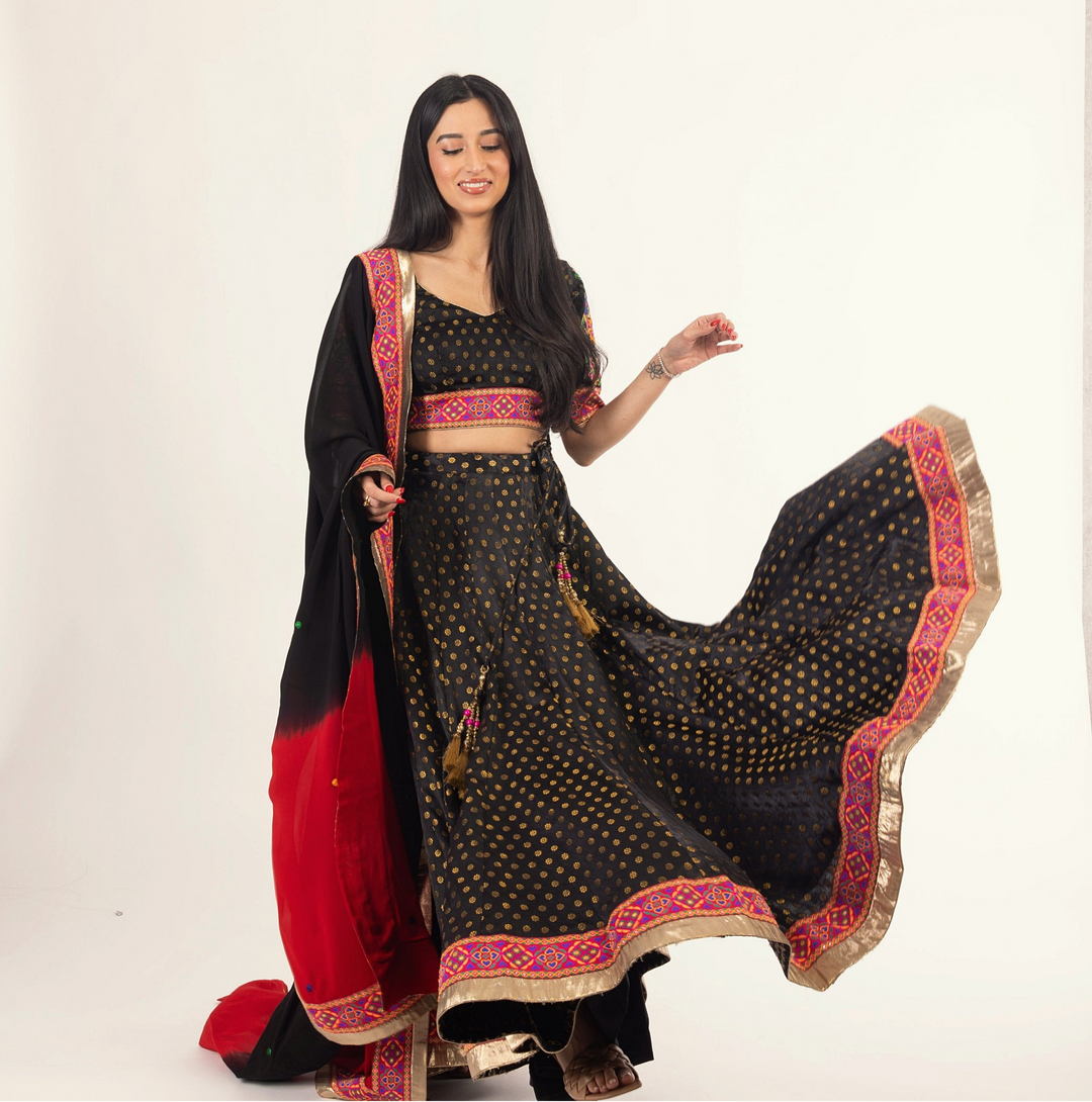 Endora Black Silk Lehenga Choli Set