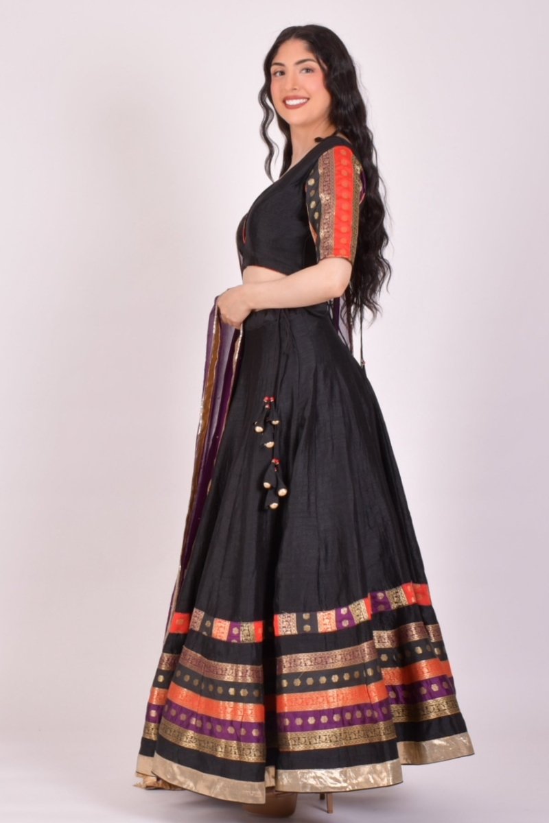 Black Raw Silk Chaniya Choli With Dupatta