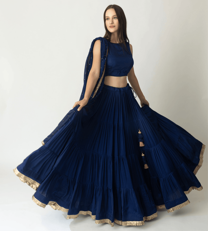 Timeless Royal Blue Lehenga Choli with Gold Trim