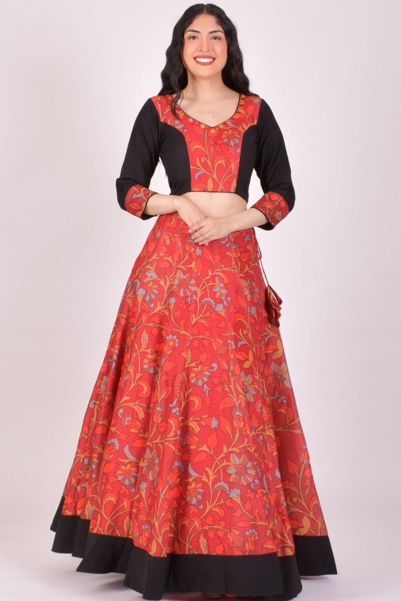 Red Kalamkari Cotton Chaniya Choli With Dupatta