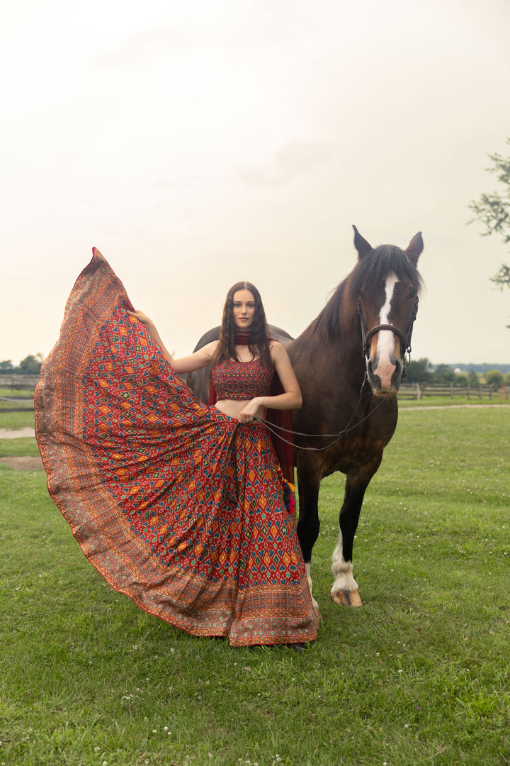 Louisa Red Patola Print Lehenga Choli