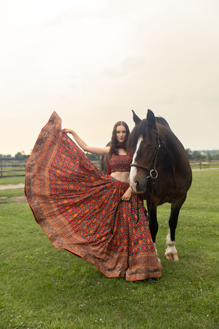 Louisa Red Patola Print Lehenga Choli