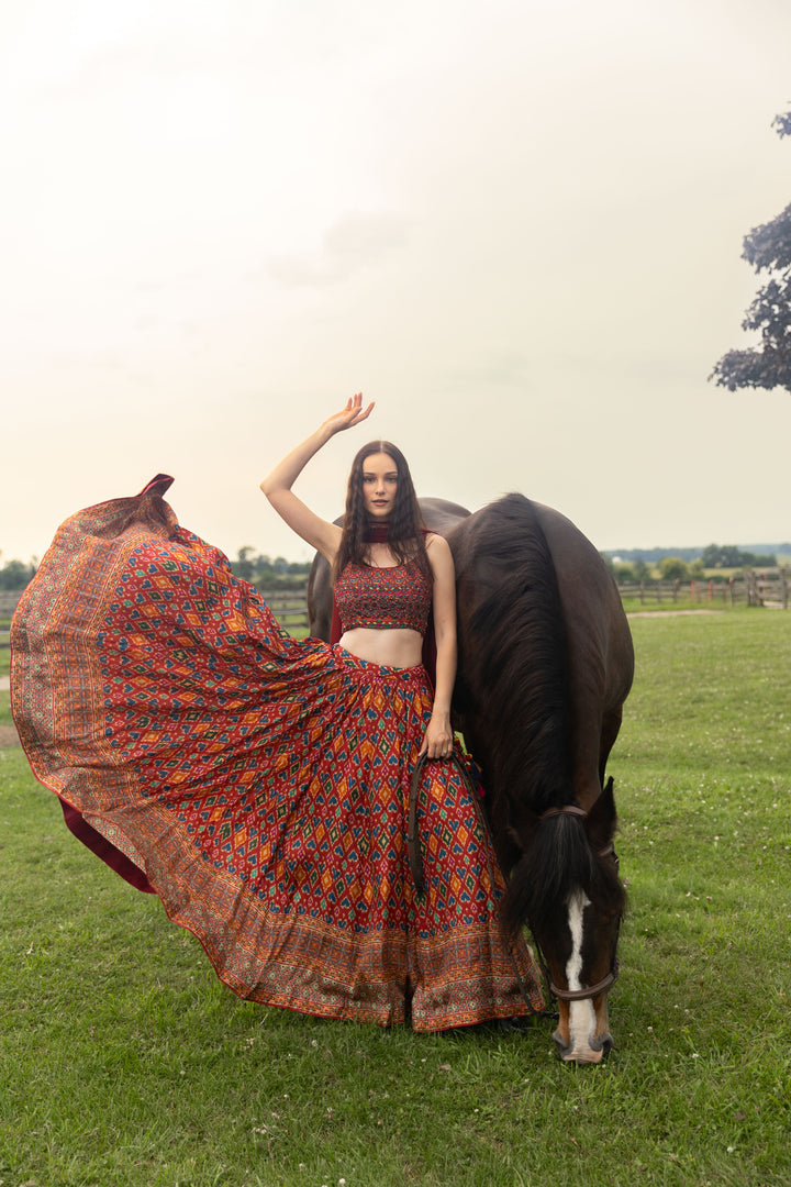 Louisa Red Patola Print Lehenga Choli