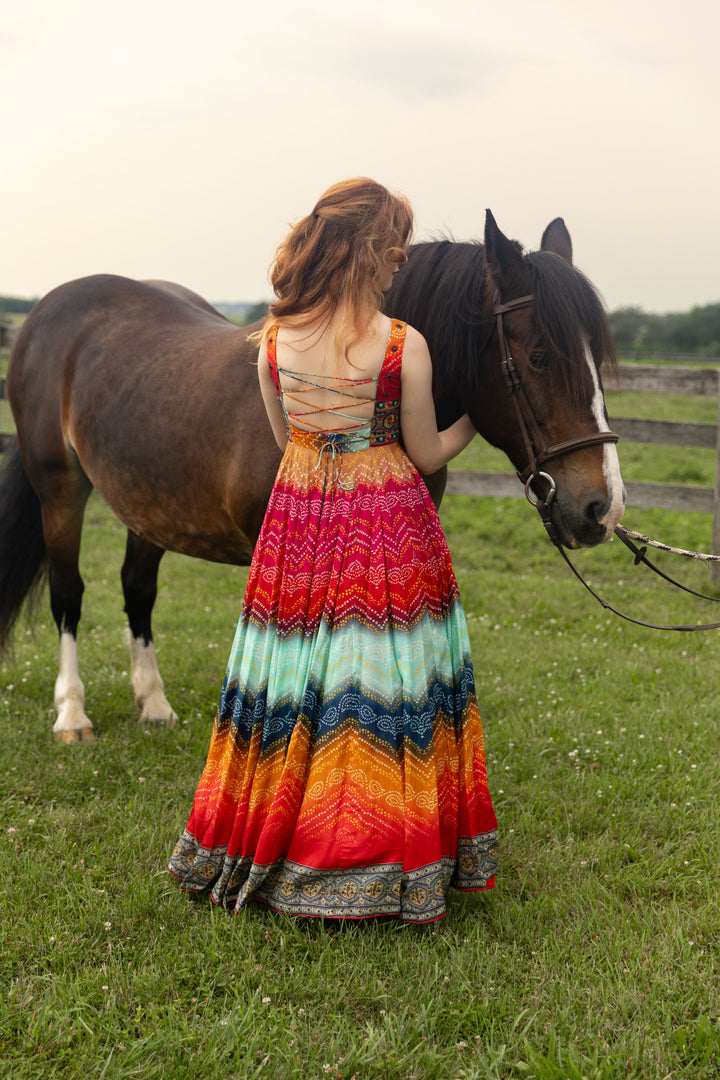 Leandra Long Dress with Bandhani Print