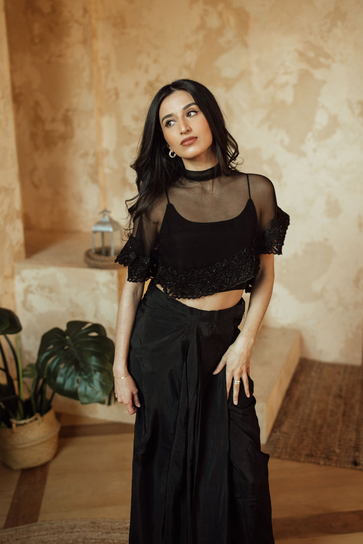 Kai Black Cape and blouse with Embroidery