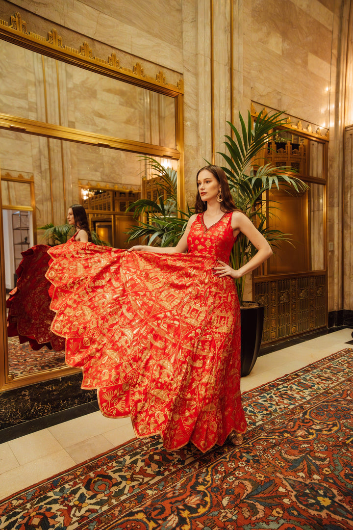 Azalea Jacquard Silk Red Gown