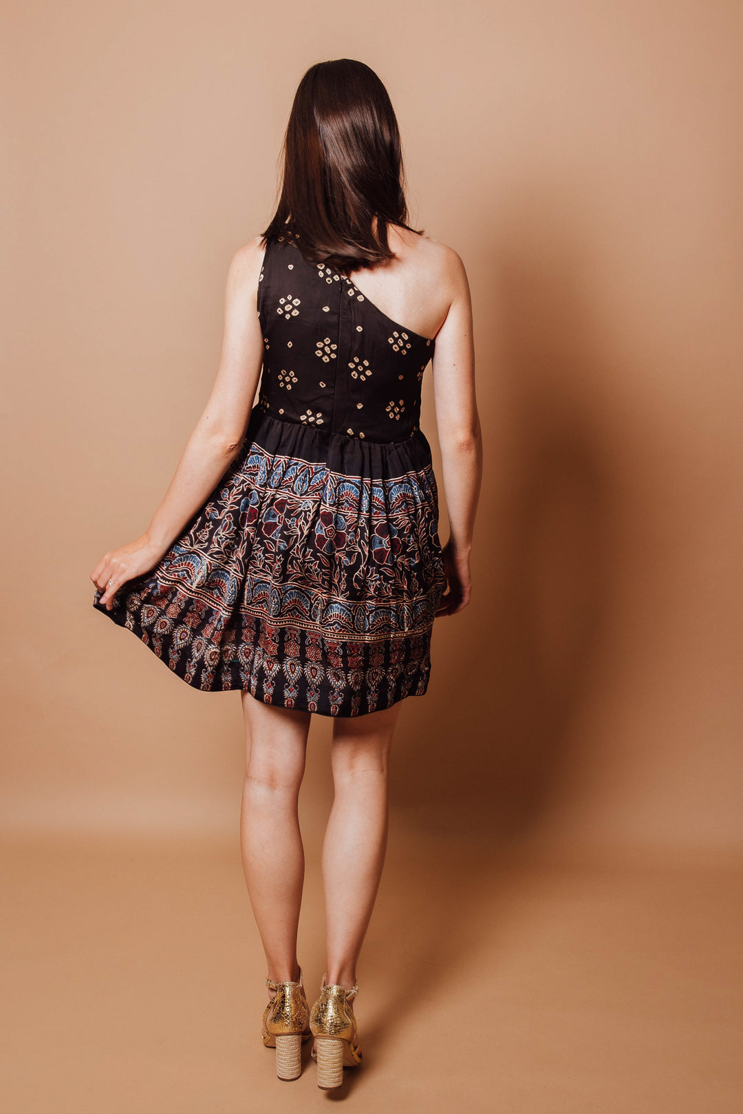 Olivia Black Print Dress One Shoulder