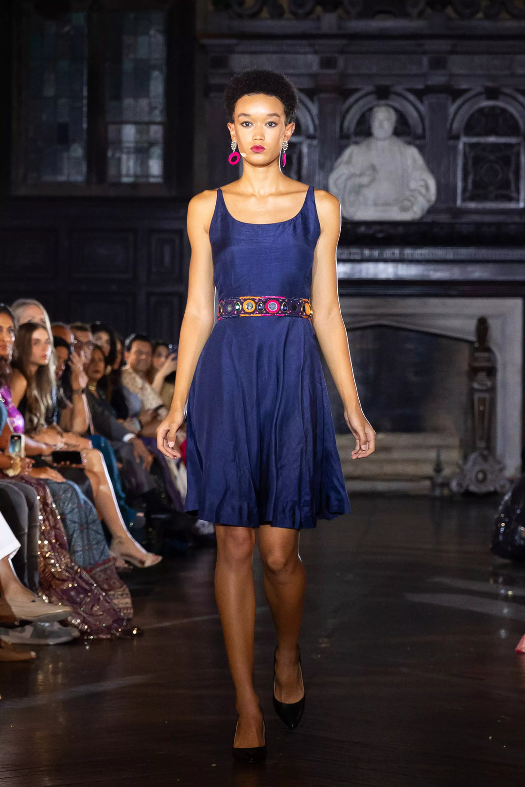 Blue Nina Dress with Multi Color Embroidered Belt