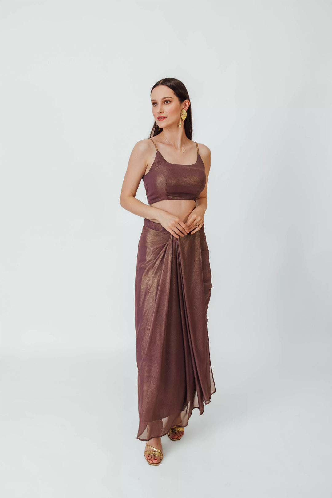 Manisha Purple Shimmer Drape Skirt Set