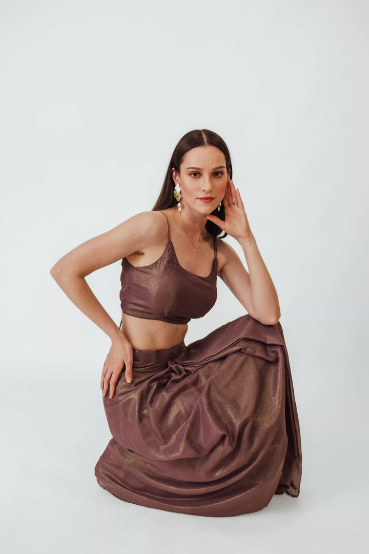Manisha Purple Shimmer Drape Skirt Set