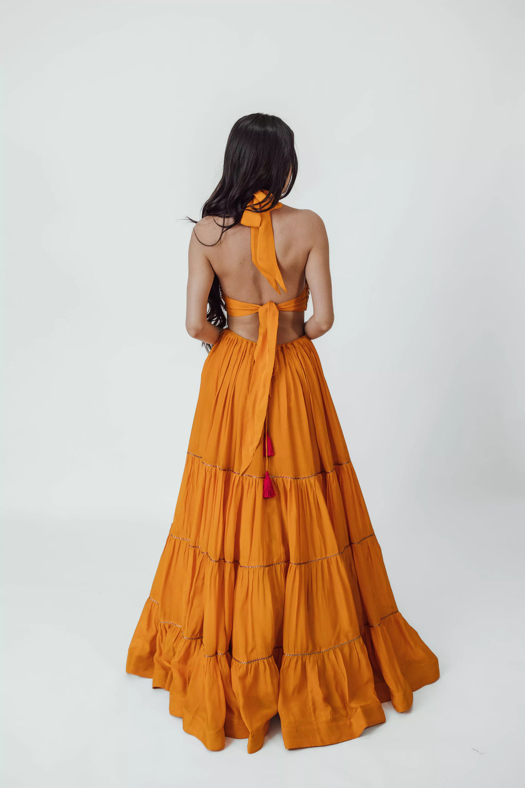 Neale Hand Embroidered Tiered Gown with Cutouts